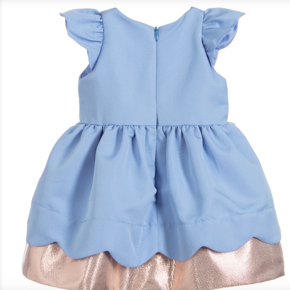 HUCKLEBONES LONDON Girls Blue Bow Dress with Gold Trim & Tulle – Size 6 - Picture 2 of 8